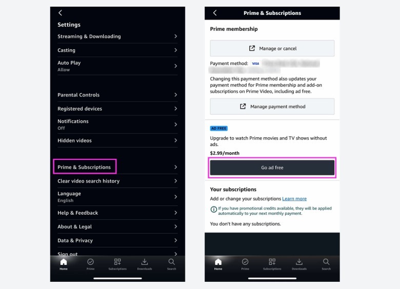 Prime Video app lets you add an ad-free upgrade