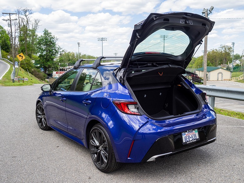 2023 Toyota Corolla Hatchback XSE parked with open hatch