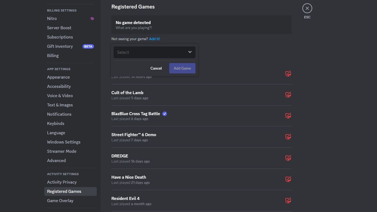 Discord registered games