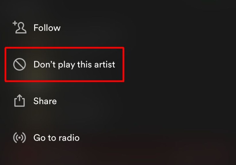 Spotify artist block option