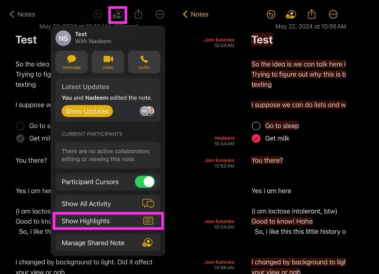 iphone notes app shared note more tests