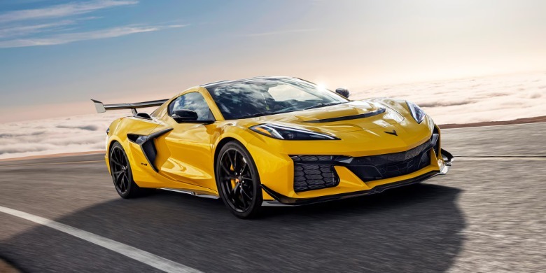 Yellow Chevrolet Corvette ZR1 driving on road