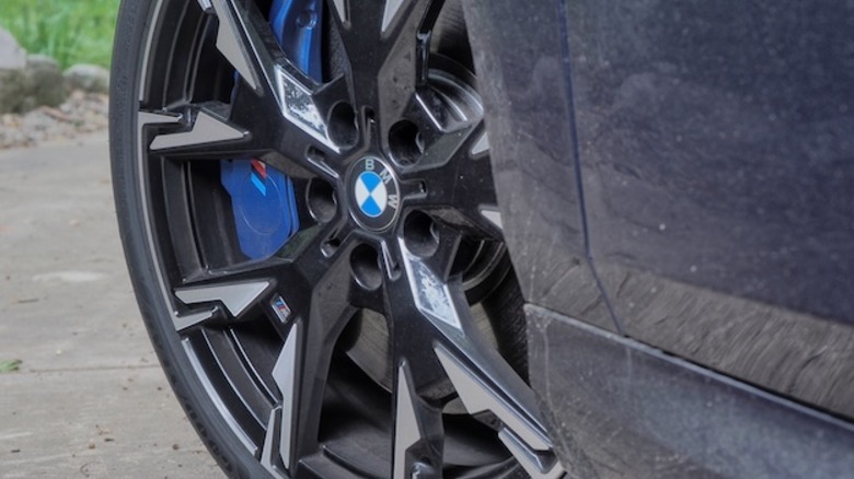 BMW logo on wheel close-up