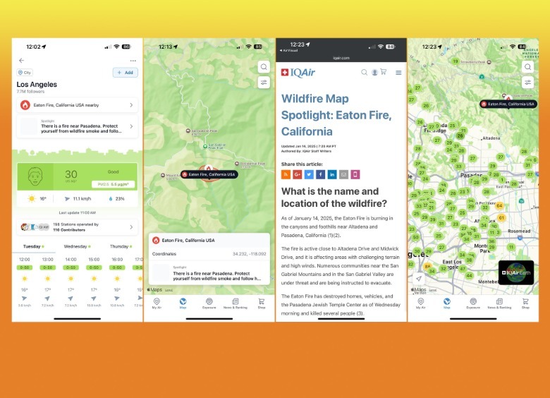IQAir app shows ongoing fire in Eaton