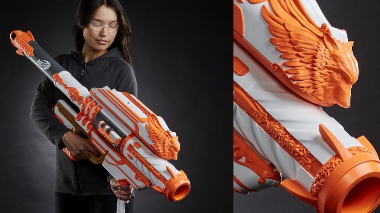 NERF gun held by model
