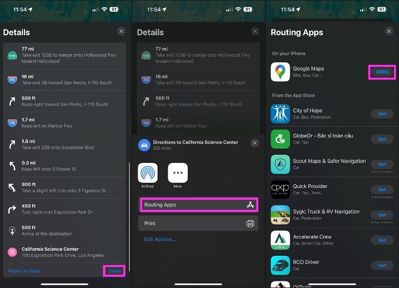 Apple Maps Share to Routing Apps