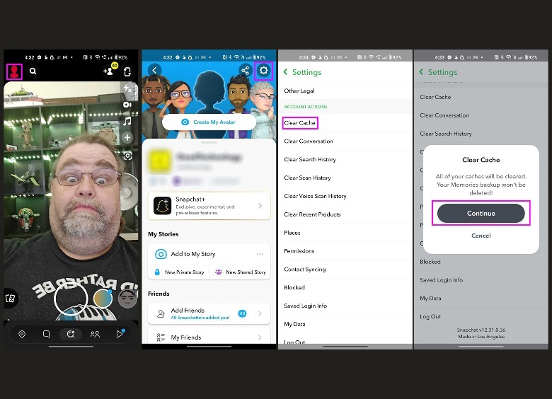Snapchat clear cache Android