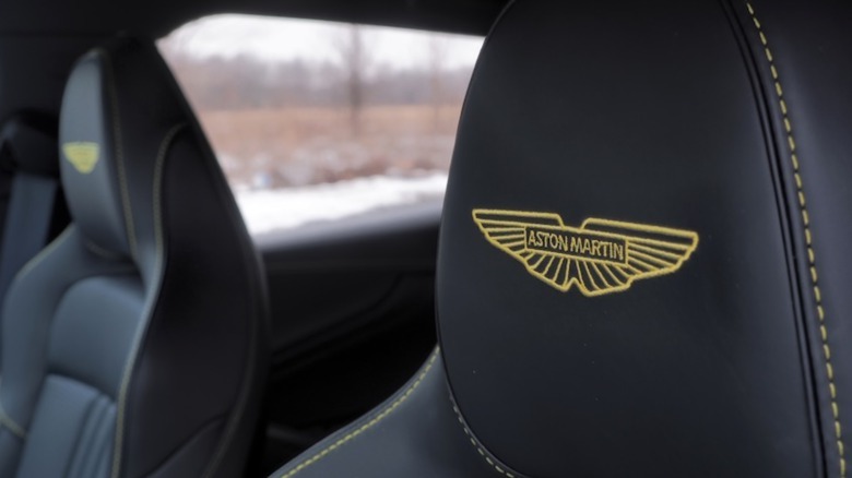 Aston Martin embroidered logo on headrest