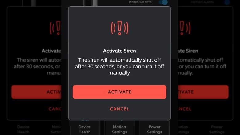 Ring Camera siren controls