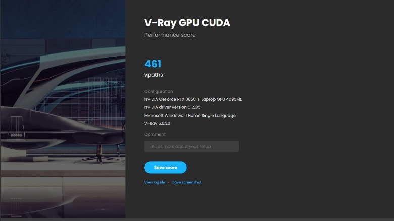 Running V-Ray GPU benchmark on Asus ROG Flow 13
