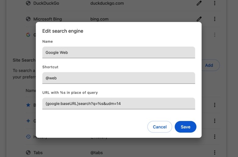 Changing Google Search default settings