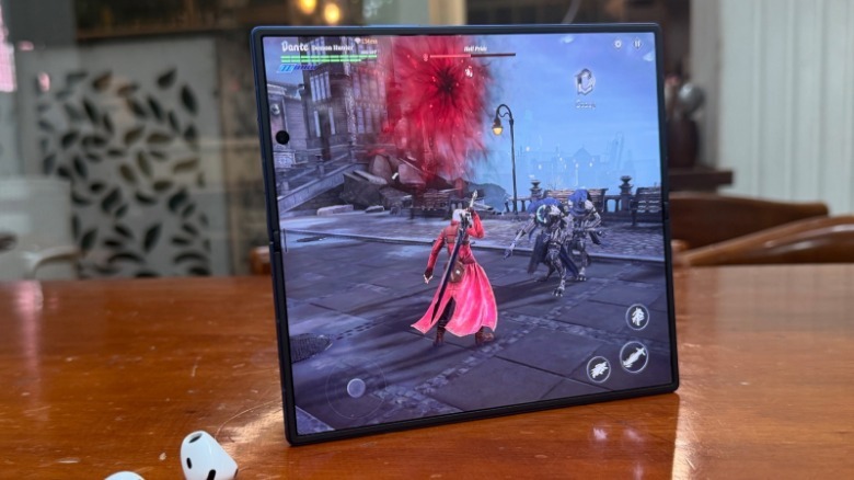 Playing game on Samsung Galaxy Z Fold 7.