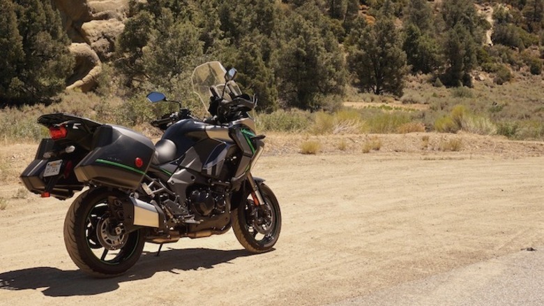 Kawasaki Versys 1100 Touring Bike parked in the dirt
