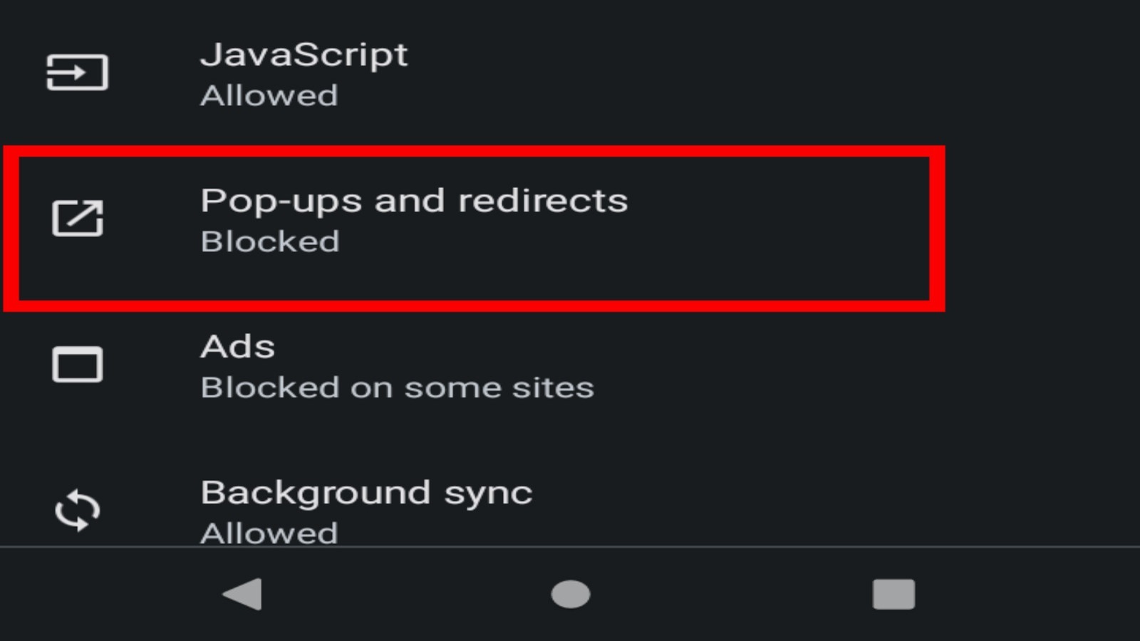 Chrome mobile pop-ups