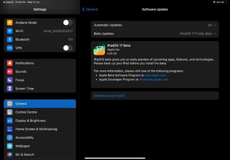 iPadOS update prompt
