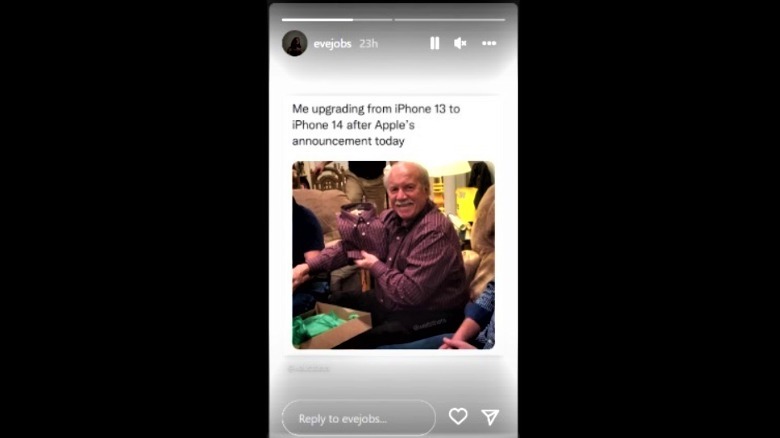 Screenshot of Eve Jobs Instagram story post of iPhone 14 debut