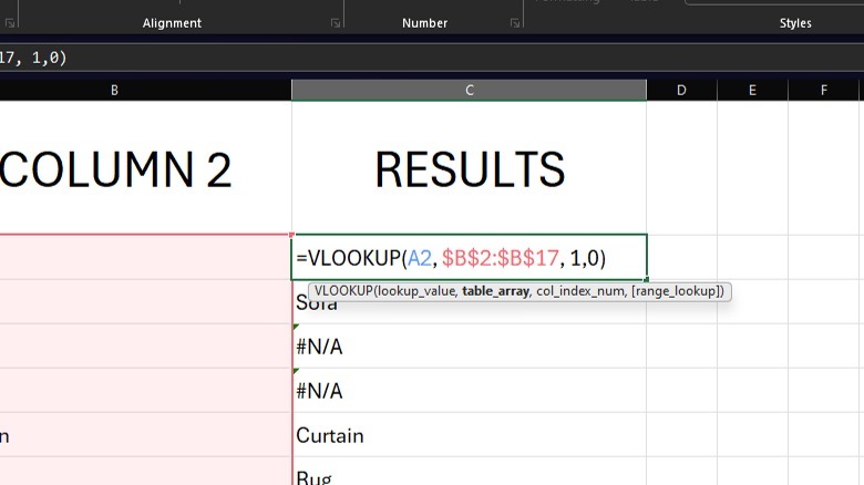 VLOOKUP formula compare columns