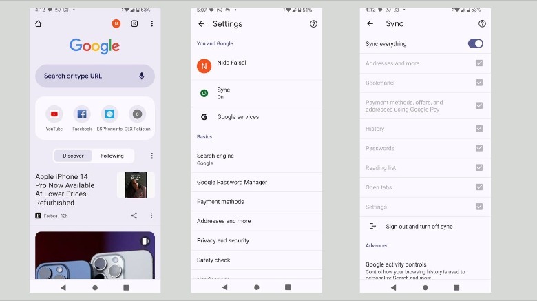 Syncing Google Chrome on Android
