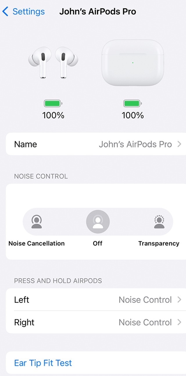 iPhone AirPods menu