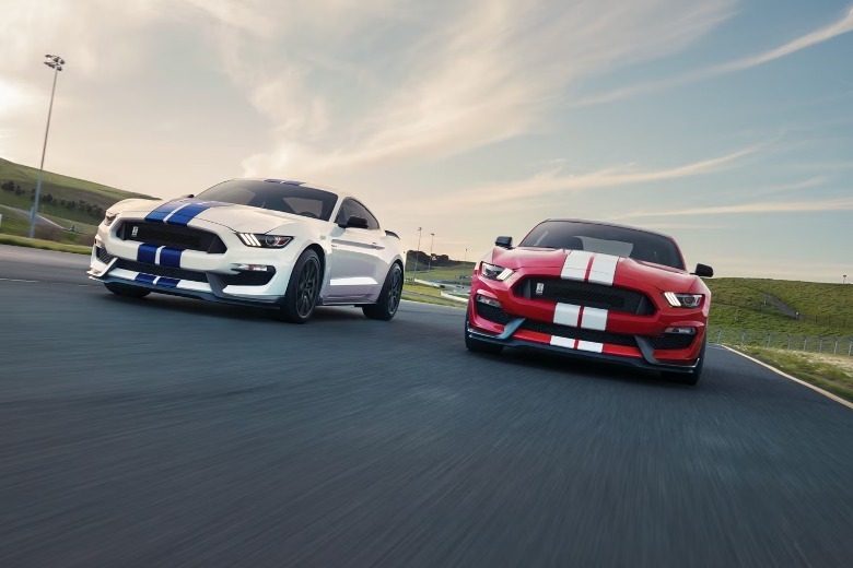 two Ford Mustang Shelby racing track
