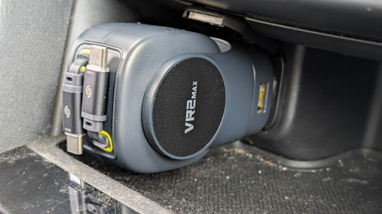 Baseus PrimeTrip VR2 Max in a Mazda 6 showing its large design in a tight compartment.