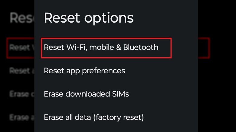 Android reset options