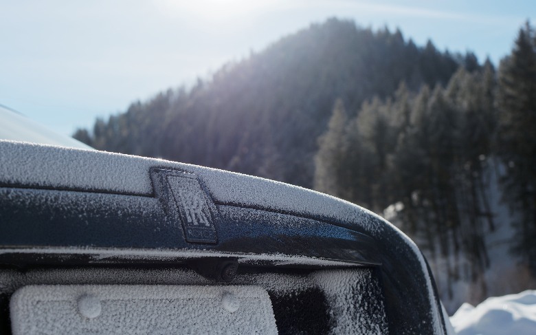 Snow-encrusted Rolls-Royce Ghost badge