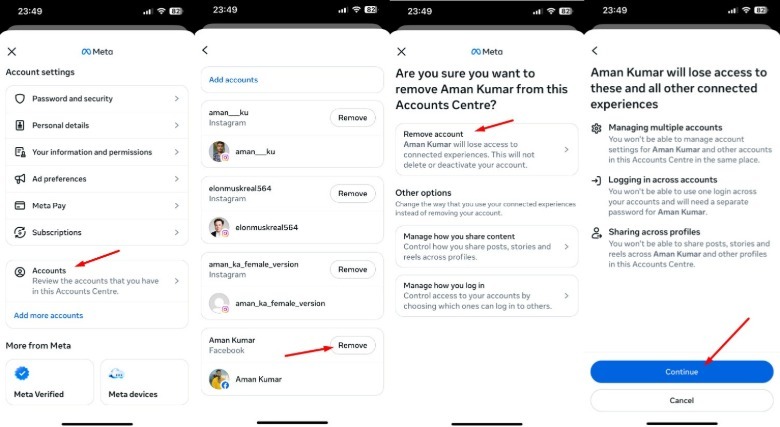 Unlinking Facebook account from Instagram.