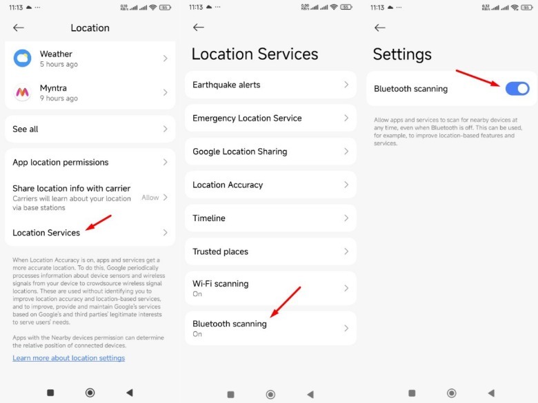 Procedure to enable Bluetooth sharing on an Android device.
