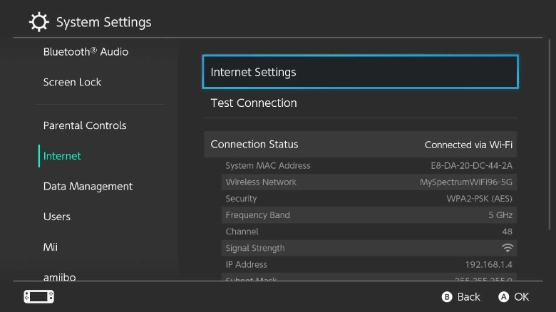 Nintendo Switch network settings
