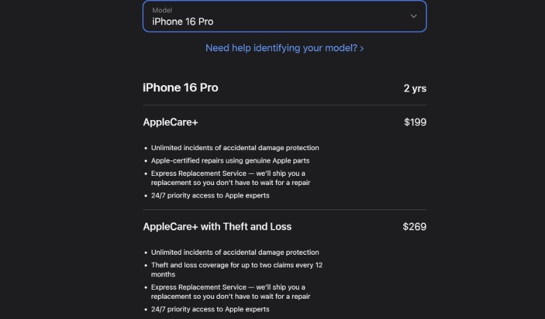 Apple Care+ plan for iPhone
