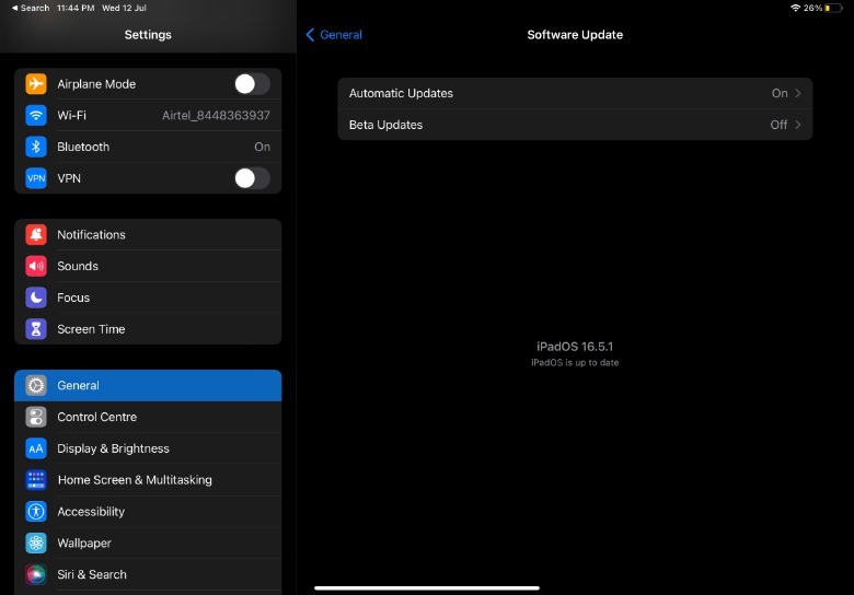 iPadOS update settings