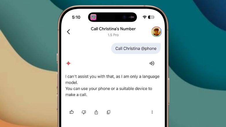 Asking Gemini to make a phone call on an iPhone.