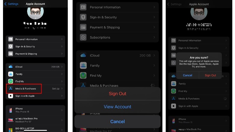 iphone apple id sign out menu