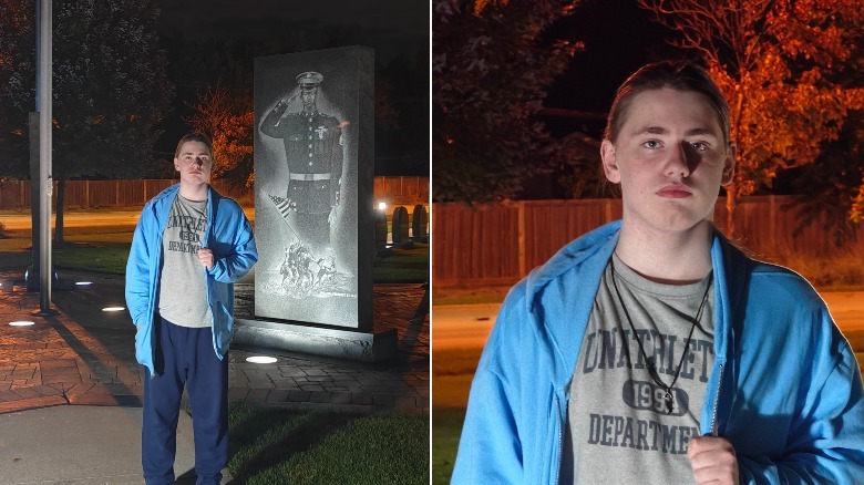 Two photos of a teenager