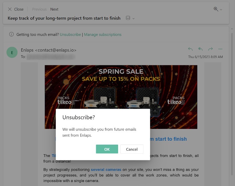 Microsoft Outlook unsubscribe email