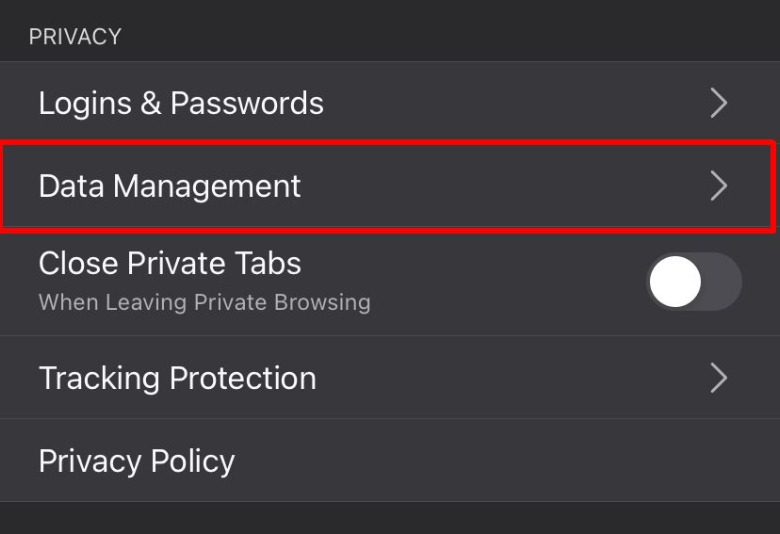 Firefox data management