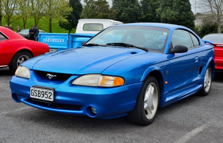 Blue 1995 Ford Mustang GT parked