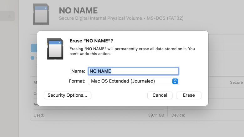 SD card format pop-up