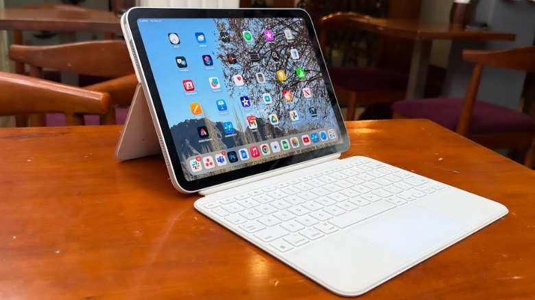 Side view of iPad with keyboard