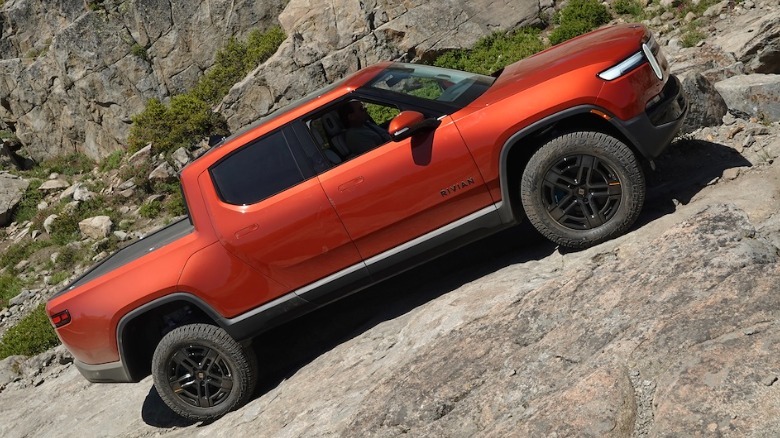 2025 R1T climbing a trail