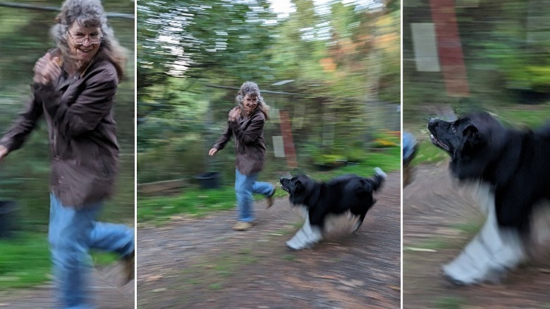 Woman running with dog