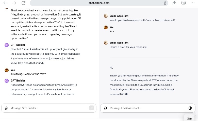 Email Assistant GPT in action
