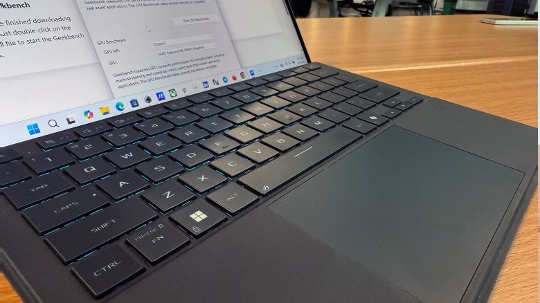 Keyboard and touchpad on laptop.