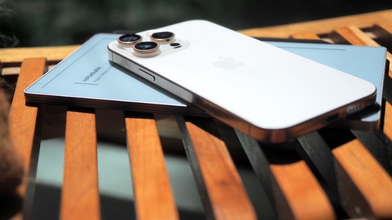 reMarkable Paper Pro Move underneath iPhone 16 Pro Max