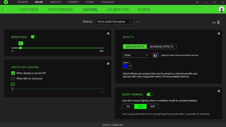 Razer Synapse Lighting Menu