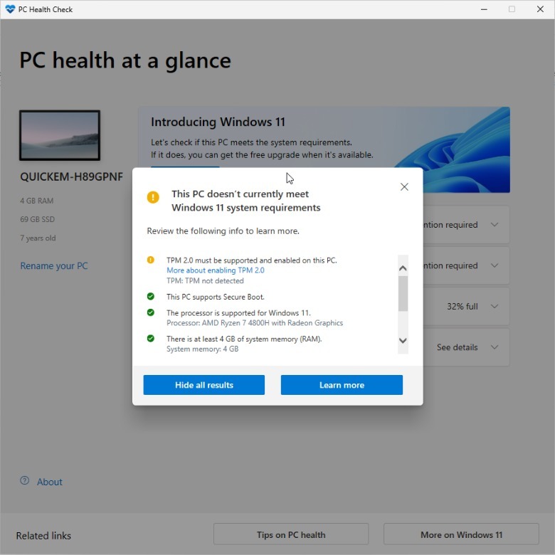 pc health checker results