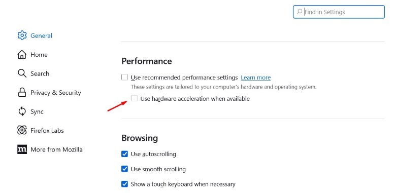Use hardware accelaration when available toggle in Firefox.