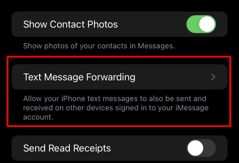 Test message forwarding option