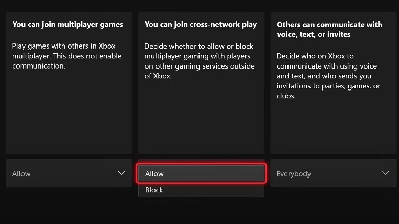 Xbox online settings